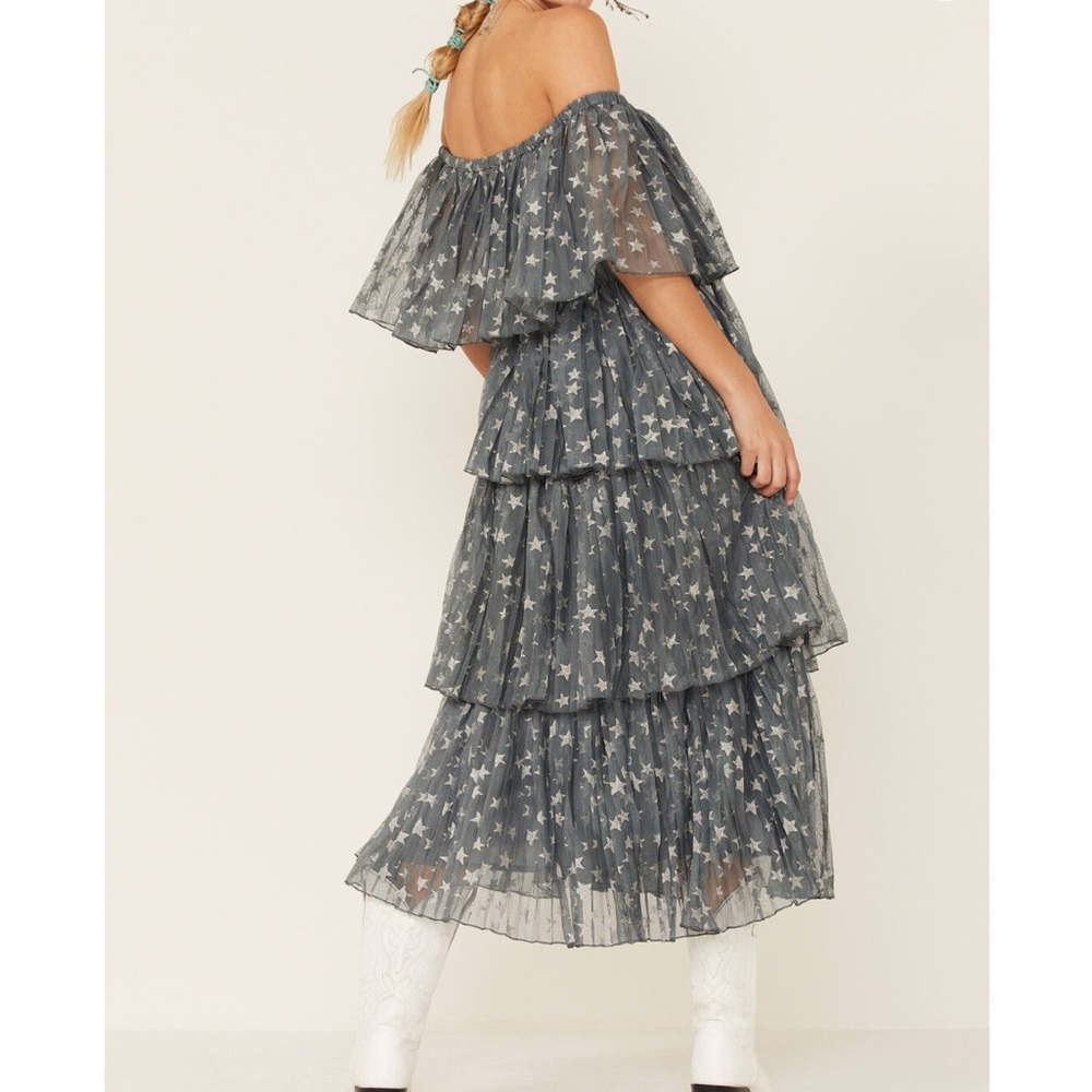 Elegant Starry Blue Midi Dress
